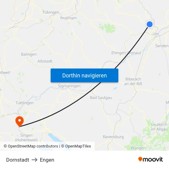 Dornstadt to Engen map