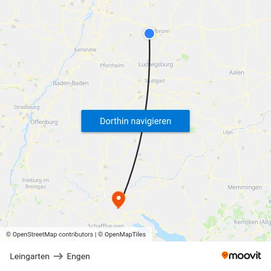 Leingarten to Engen map