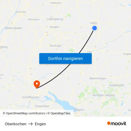 Oberkochen to Engen map
