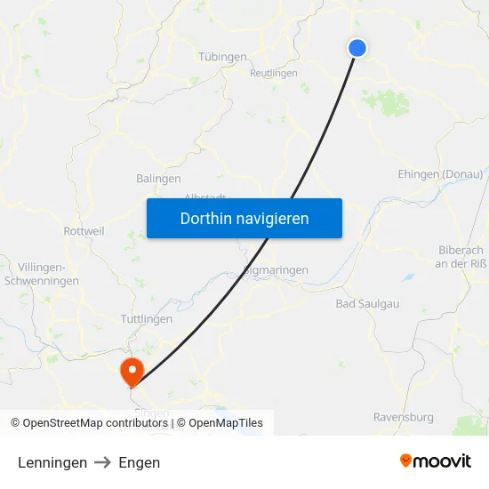 Lenningen to Engen map