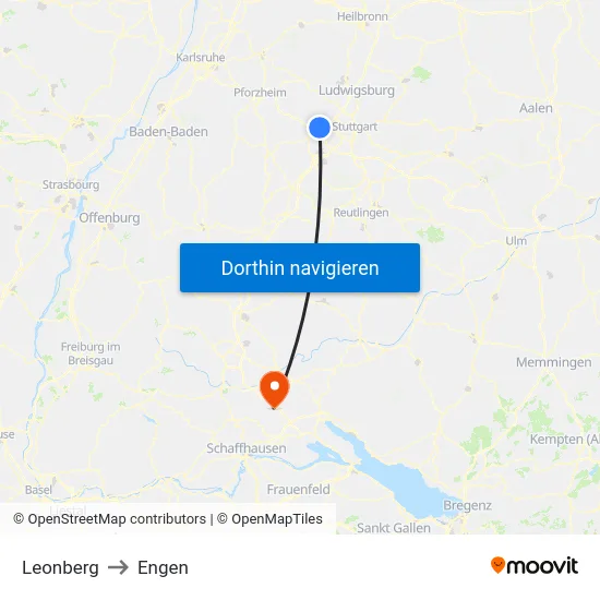 Leonberg to Engen map