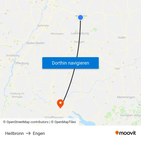 Heilbronn to Engen map