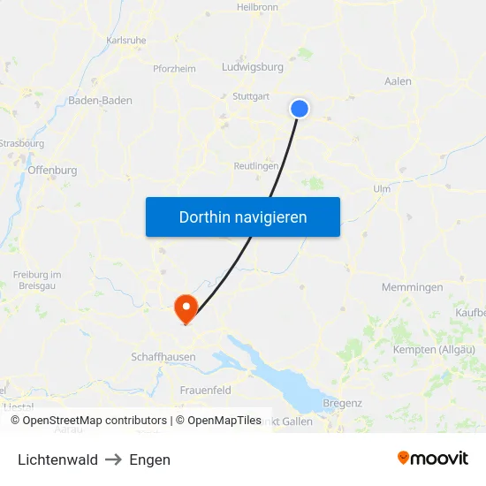 Lichtenwald to Engen map