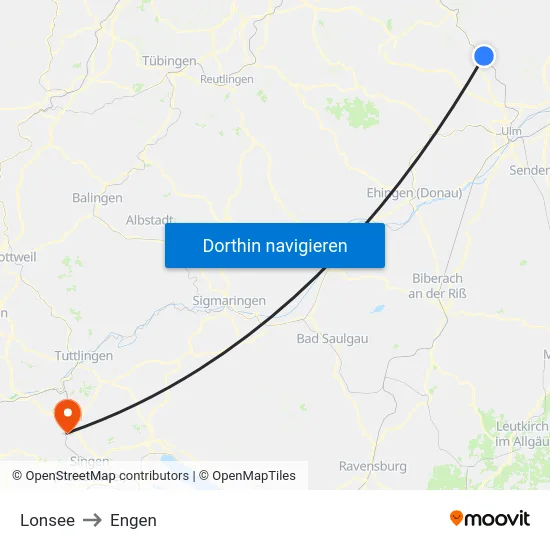 Lonsee to Engen map