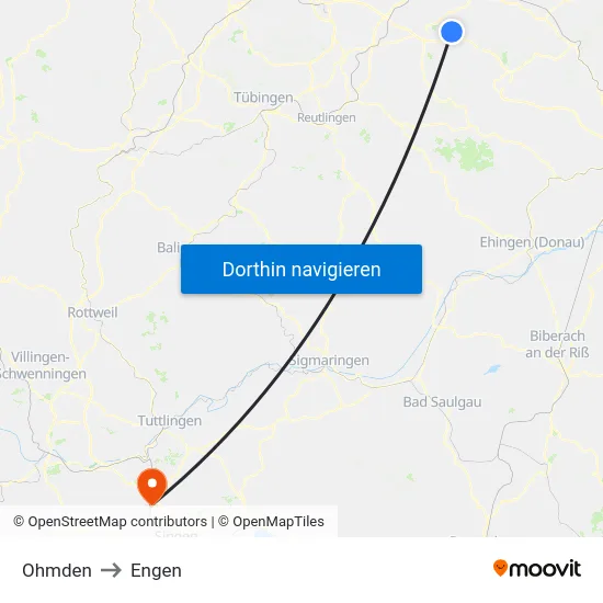 Ohmden to Engen map