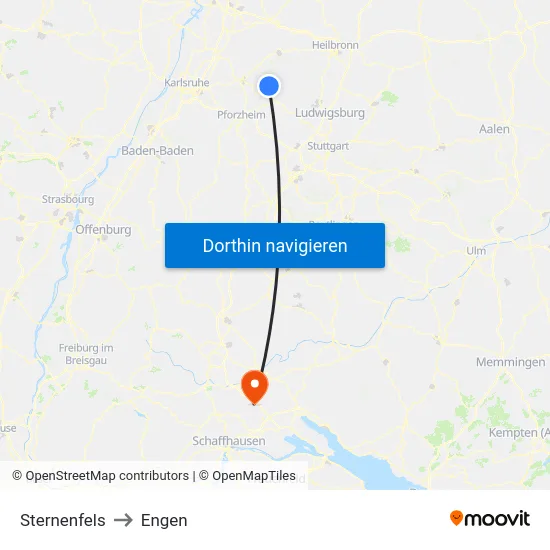 Sternenfels to Engen map