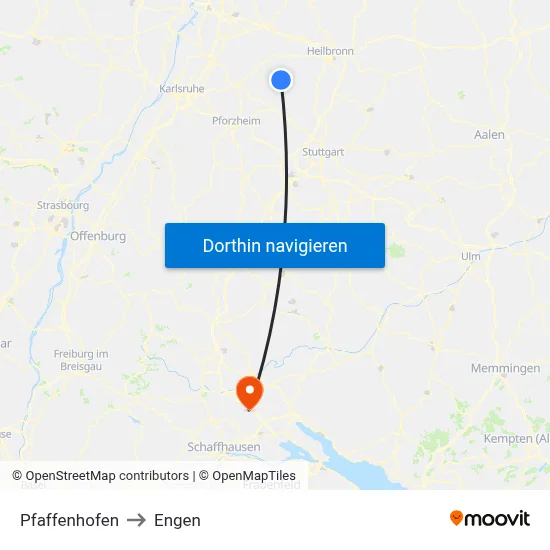 Pfaffenhofen to Engen map