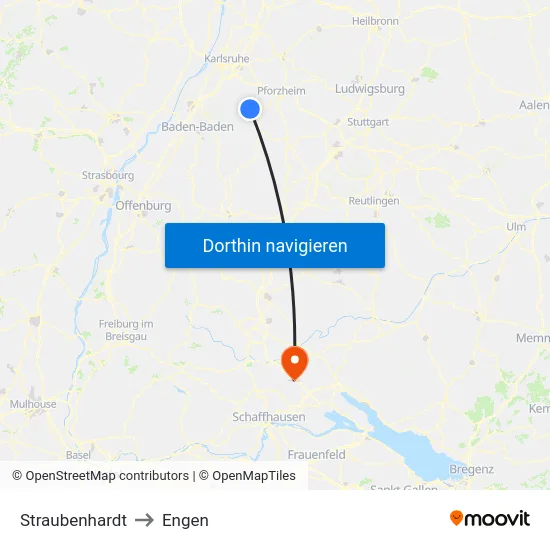 Straubenhardt to Engen map