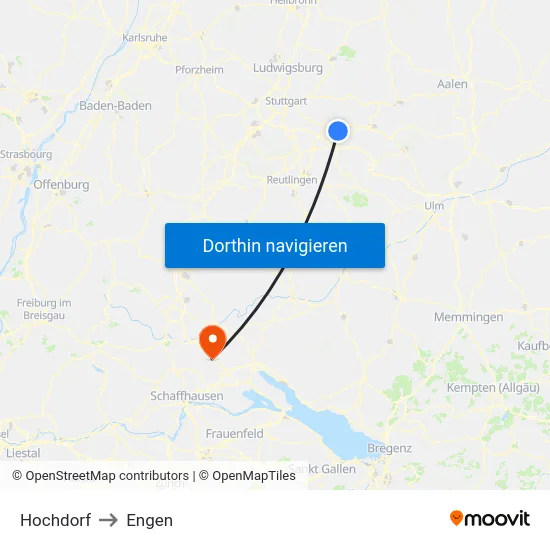 Hochdorf to Engen map