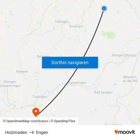 Holzmaden to Engen map