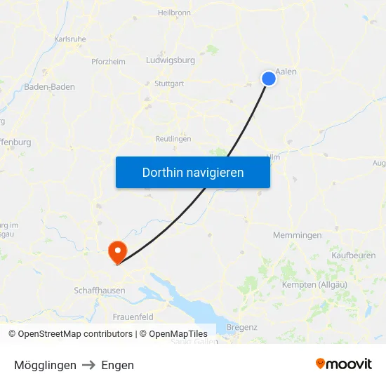Mögglingen to Engen map