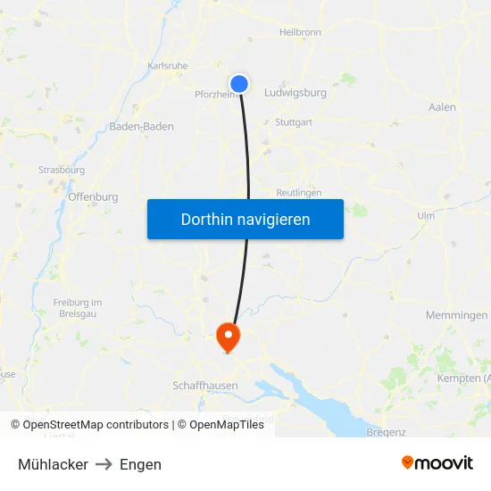 Mühlacker to Engen map
