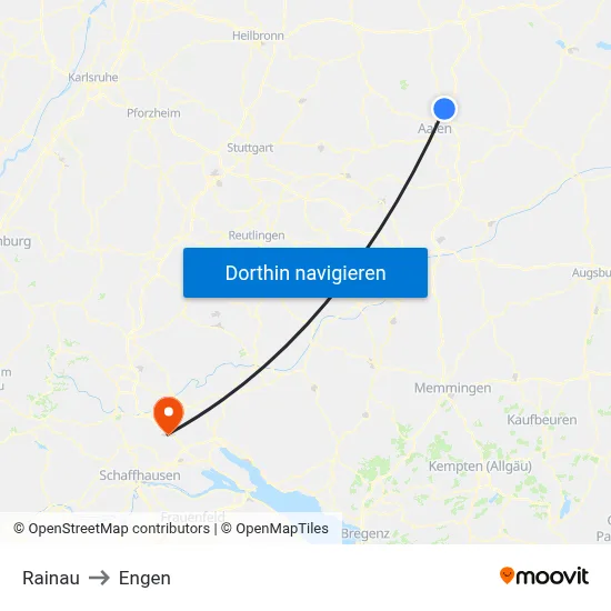 Rainau to Engen map