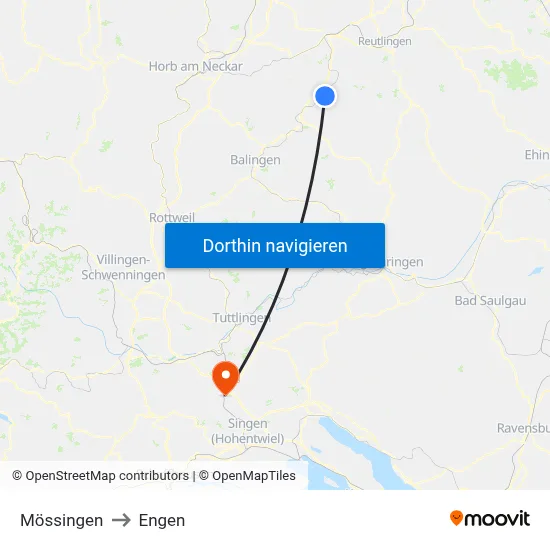 Mössingen to Engen map