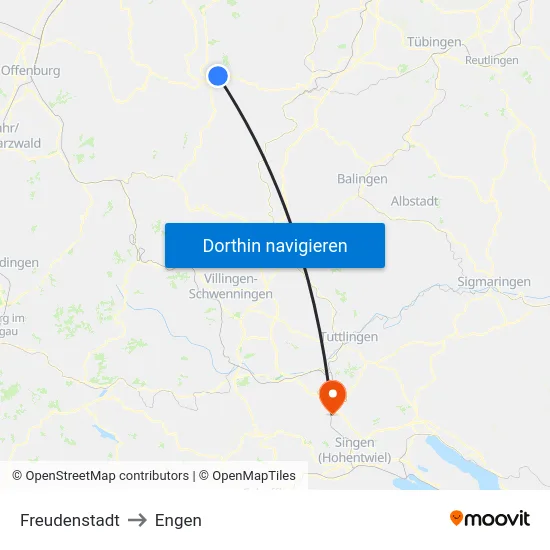 Freudenstadt to Engen map