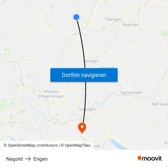 Nagold to Engen map