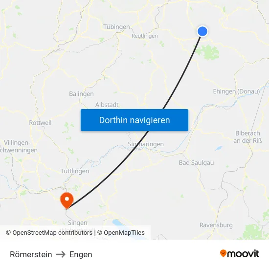 Römerstein to Engen map
