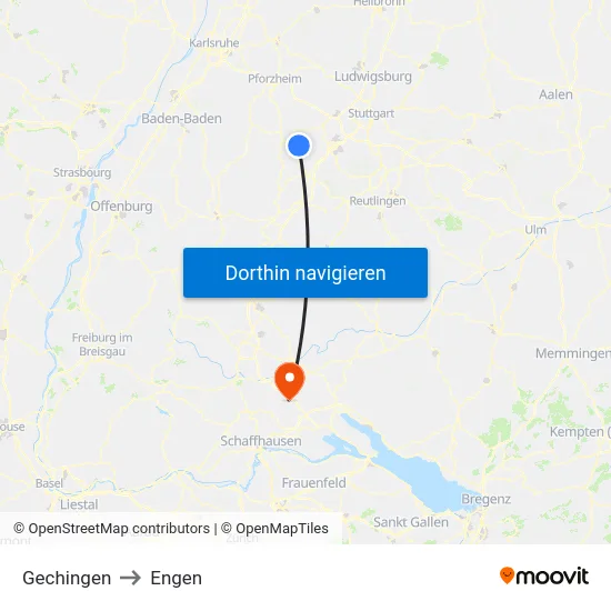 Gechingen to Engen map