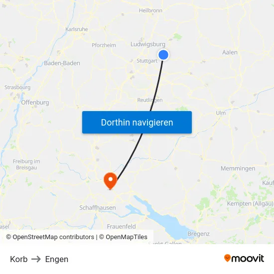 Korb to Engen map