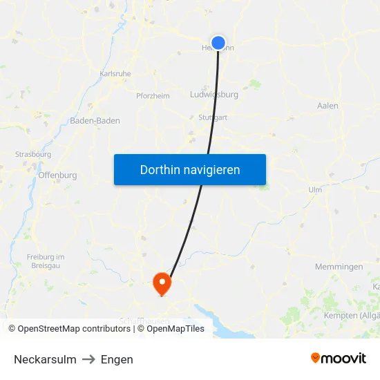 Neckarsulm to Engen map