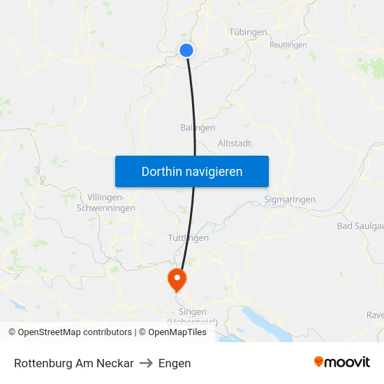 Rottenburg Am Neckar to Engen map
