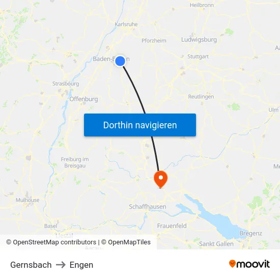 Gernsbach to Engen map