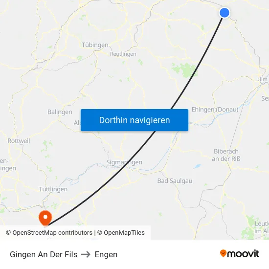 Gingen An Der Fils to Engen map