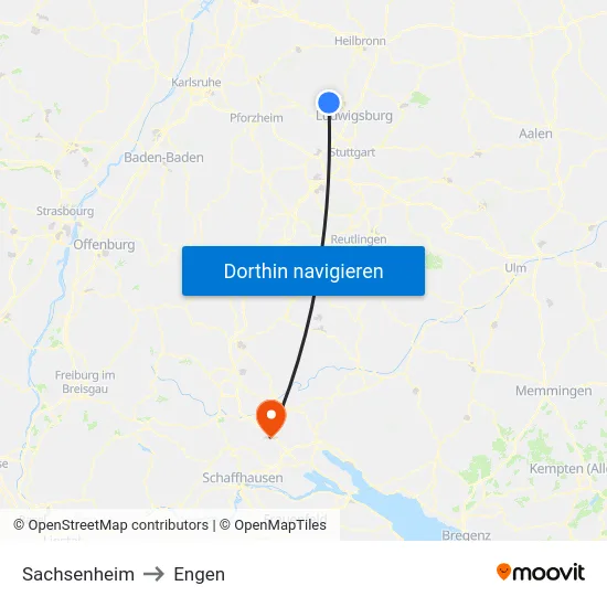 Sachsenheim to Engen map