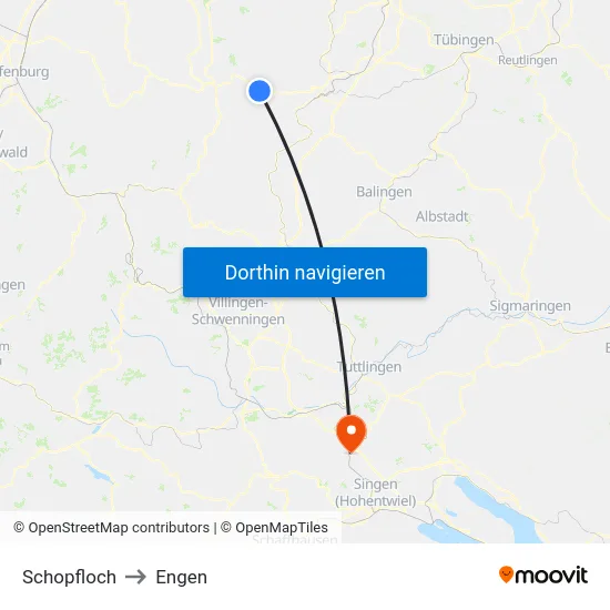 Schopfloch to Engen map