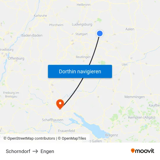 Schorndorf to Engen map