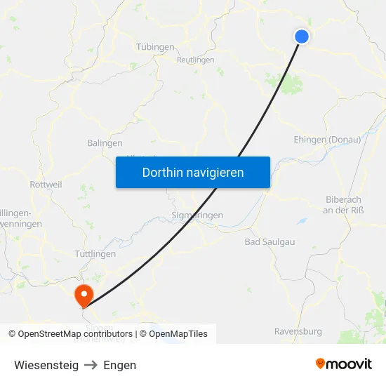 Wiesensteig to Engen map