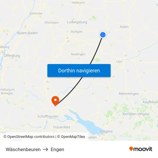 Wäschenbeuren to Engen map