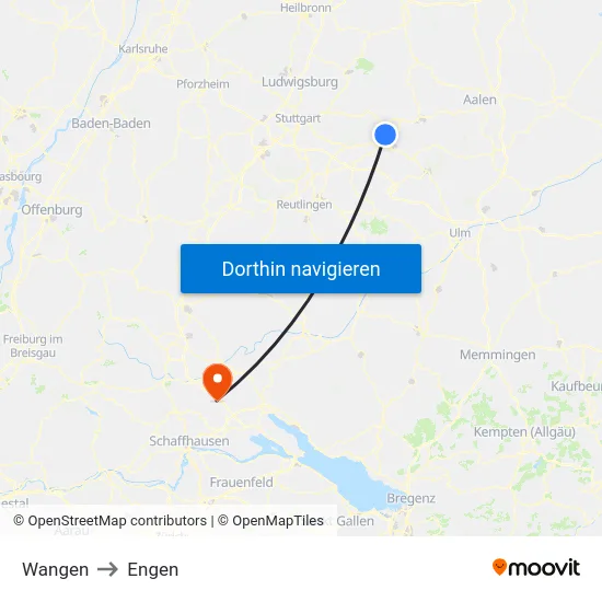 Wangen to Engen map