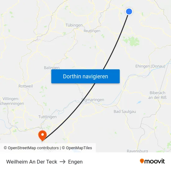 Weilheim An Der Teck to Engen map