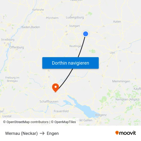 Wernau (Neckar) to Engen map
