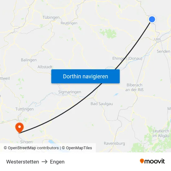 Westerstetten to Engen map