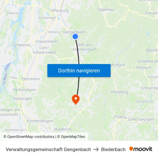 Verwaltungsgemeinschaft Gengenbach to Biederbach map