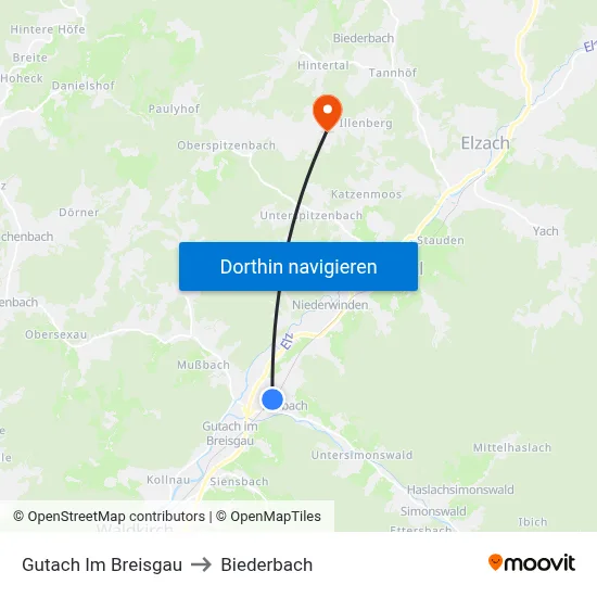Gutach Im Breisgau to Biederbach map
