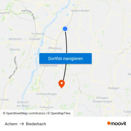 Achern to Biederbach map