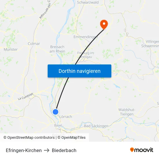 Efringen-Kirchen to Biederbach map