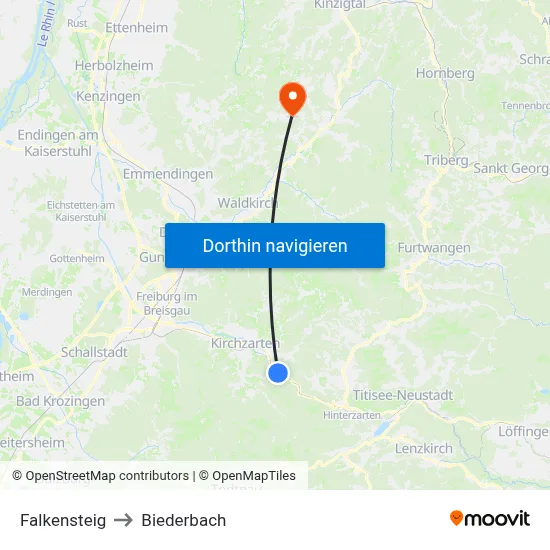 Falkensteig to Biederbach map