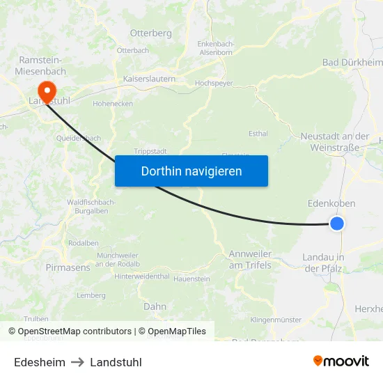 Edesheim to Landstuhl map