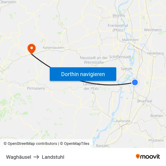 Waghäusel to Landstuhl map