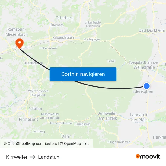 Kirrweiler to Landstuhl map