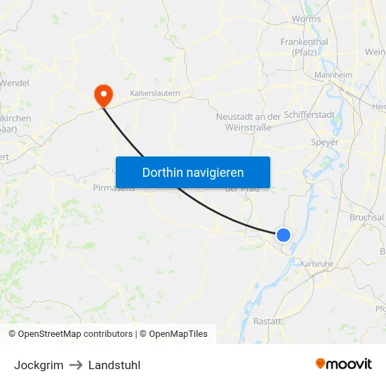 Jockgrim to Landstuhl map