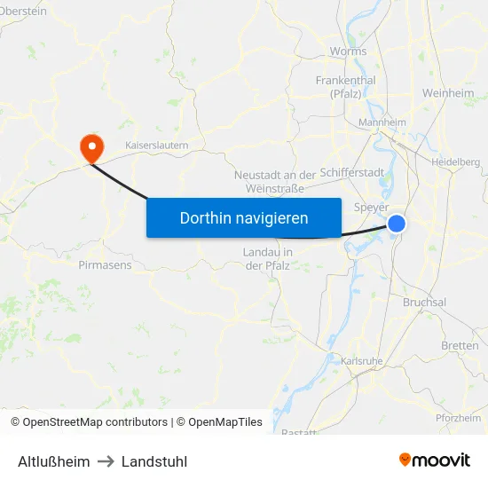 Altlußheim to Landstuhl map