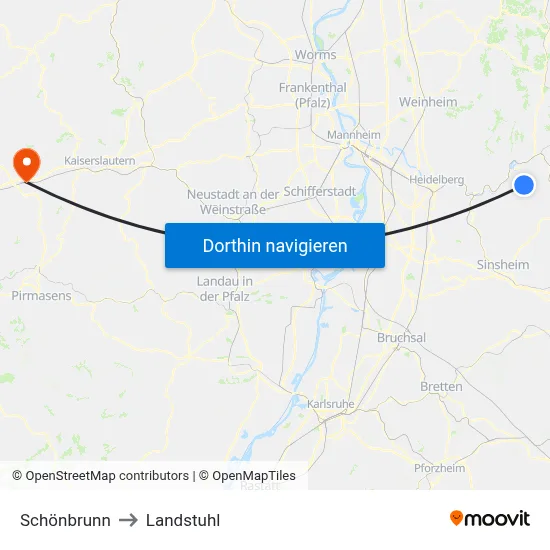 Schönbrunn to Landstuhl map