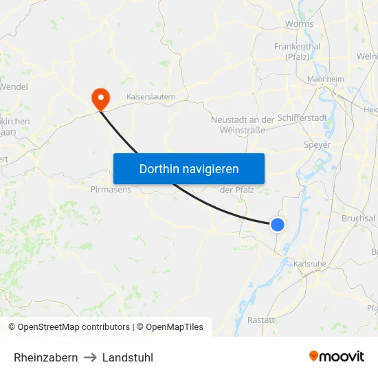 Rheinzabern to Landstuhl map