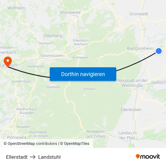 Ellerstadt to Landstuhl map