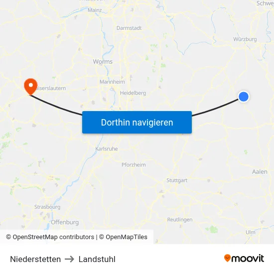 Niederstetten to Landstuhl map